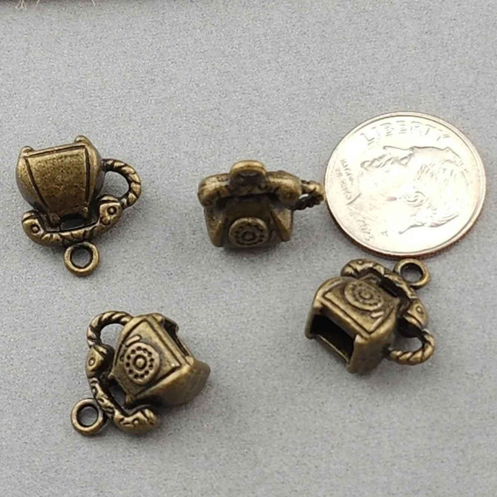 4pcs Rotary‎ Phone Charms Bronze Tone Metal telephone